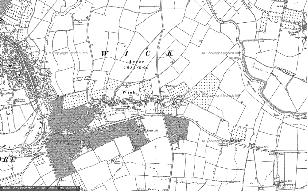 Old Map of Historic Map covering Pershore Bridge in 1884