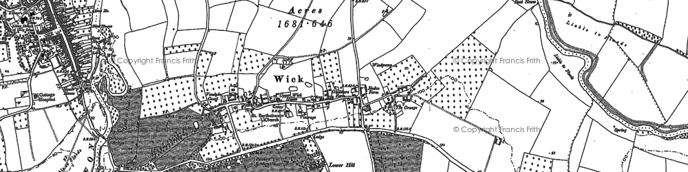 Old map of Pershore Bridge in 1884