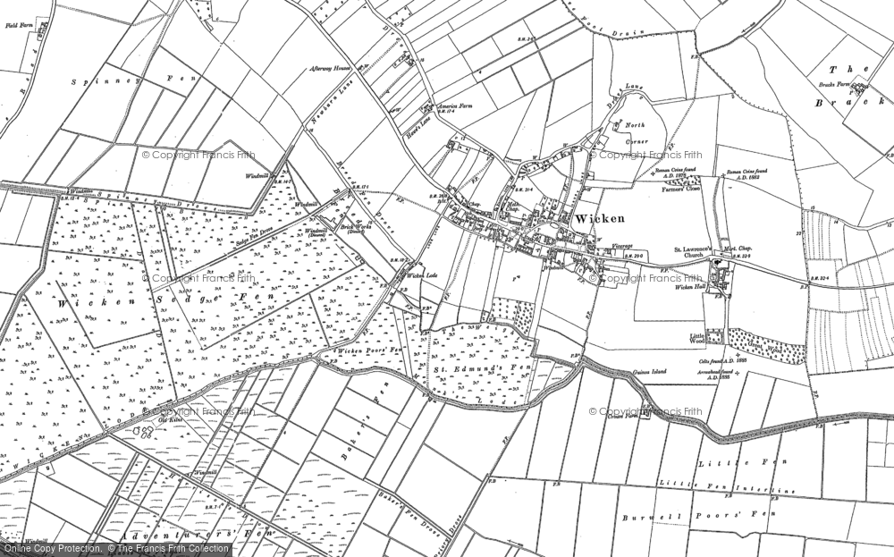Old Map of Historic Map covering Wicken Fen in 1886