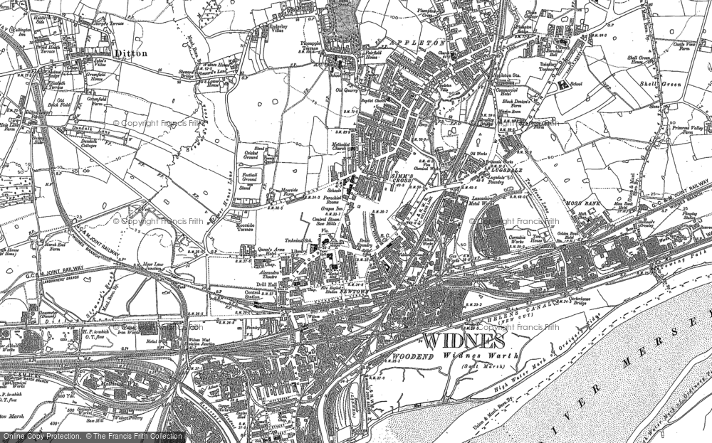 Old Map of Historic Map covering Moss Bank in 1894