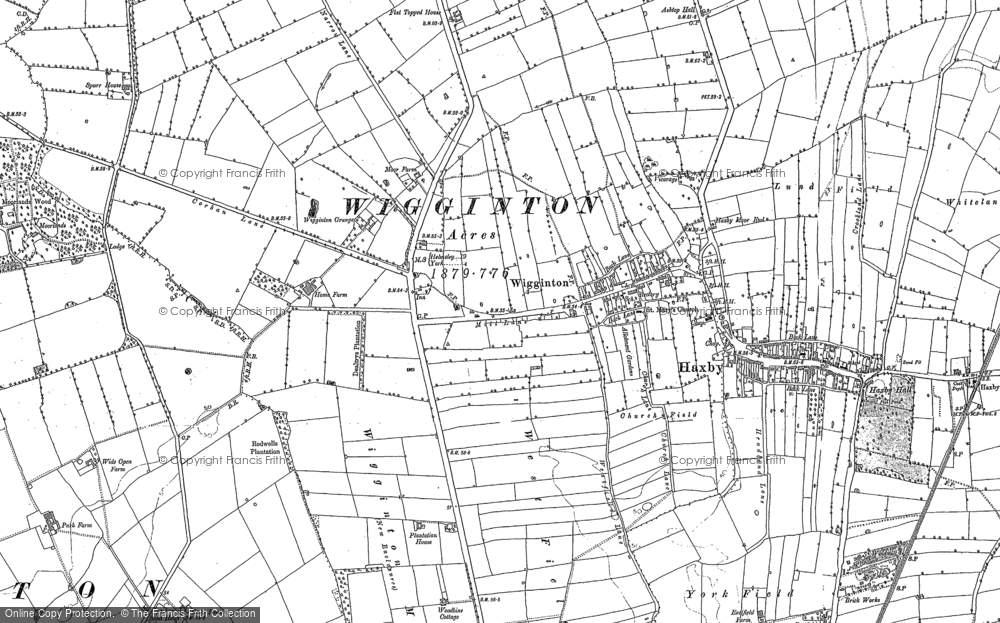 Old Map of Historic Map covering Wigginton Moor in 1891