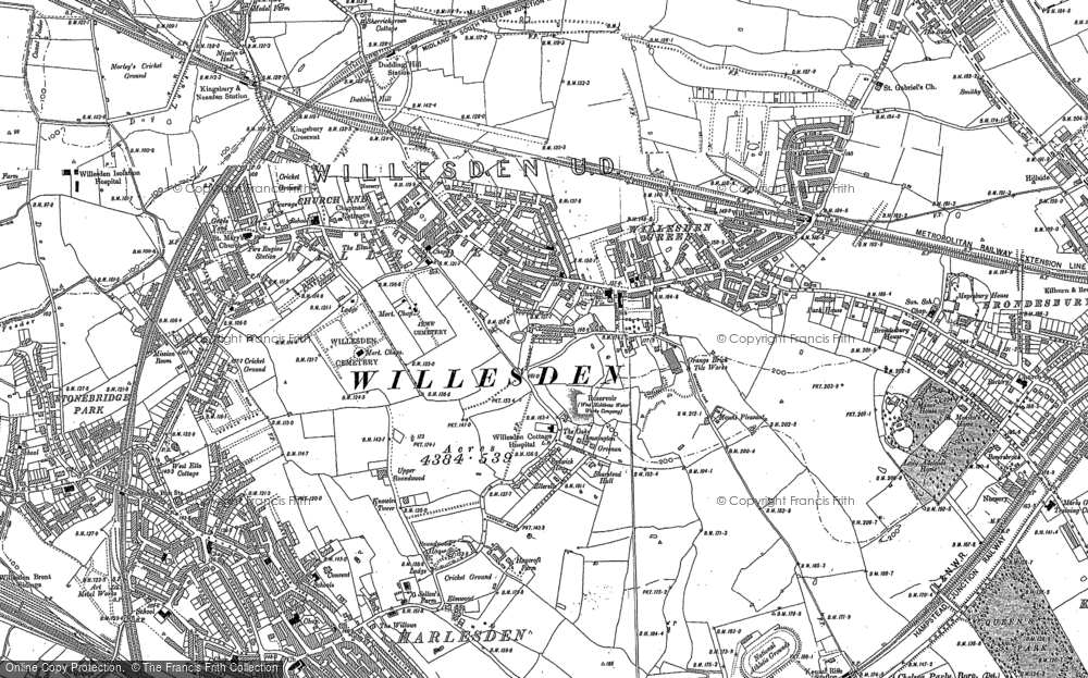 Old Map of Historic Map covering Old Oak Common in 1894