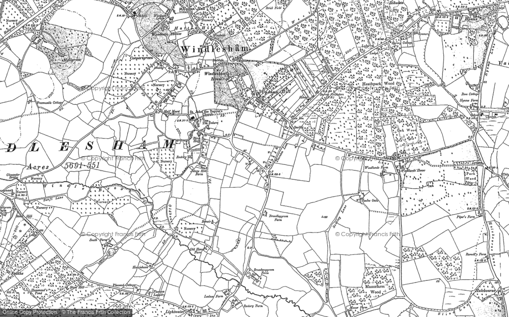 Old Map of Historic Map covering Windlesham Park in 1912