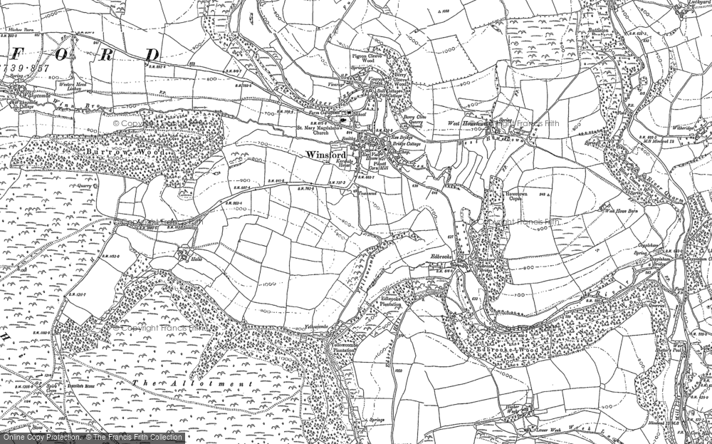 Old Map of Historic Map covering Yellowcombe in 1888