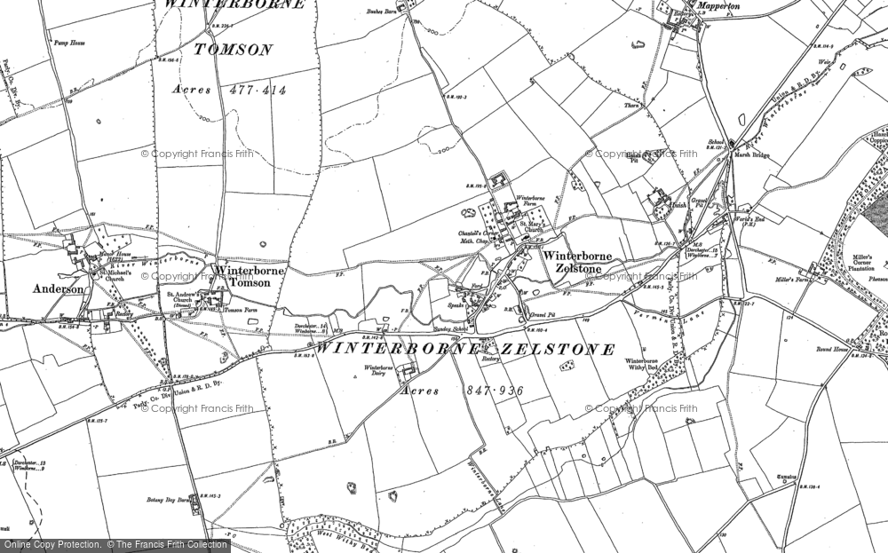 Old Map of Winterborne Zelston, 1887 in 1887