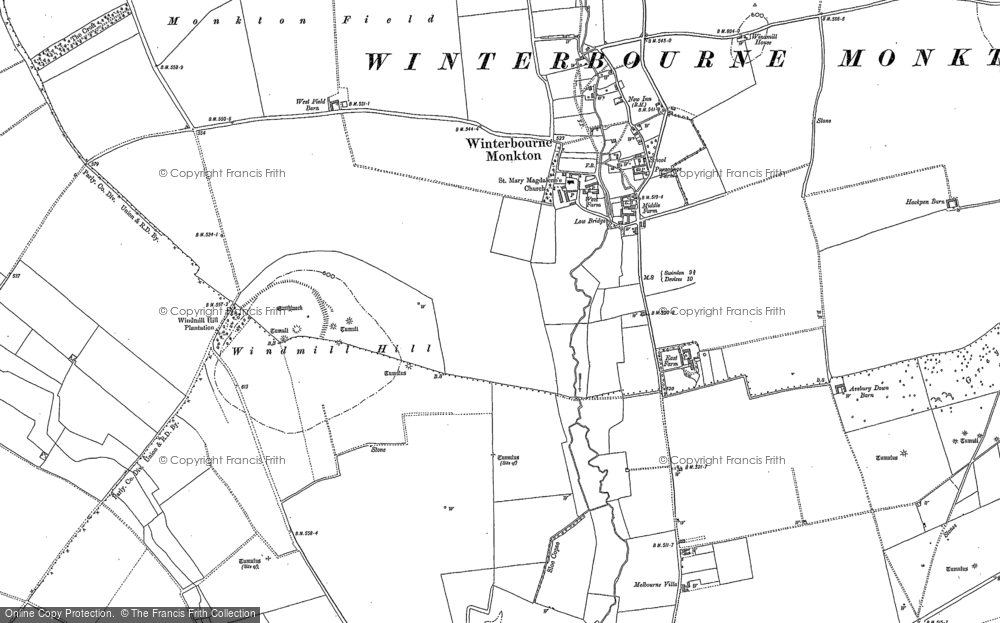 Old Map of Historic Map covering Windmill Hill in 1899