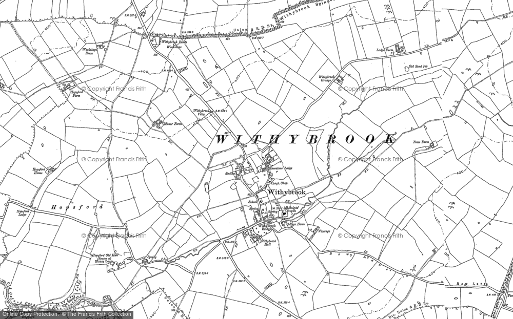 Old Map of Historic Map covering Withybrook Grange in 1886