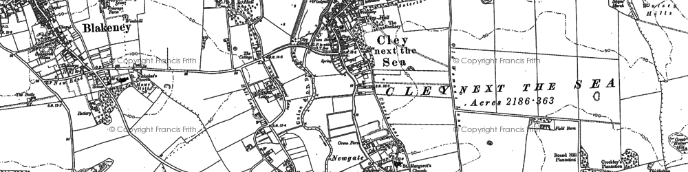 Old map of Cley next the Sea in 1886