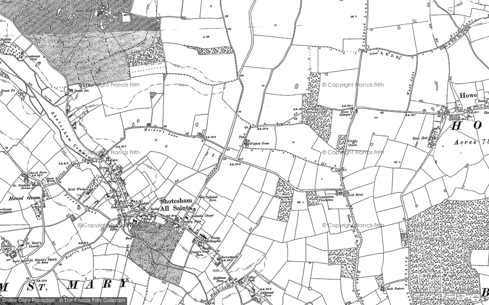 Old Map of Historic Map covering Boudica's Way in 1880