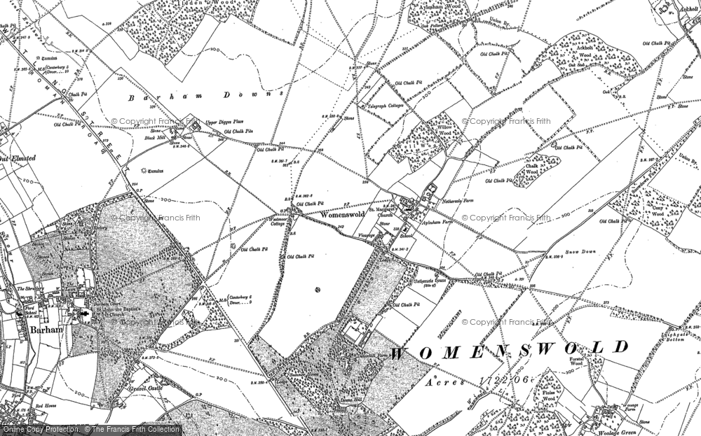 Old Map of Womenswold, 1896 in 1896