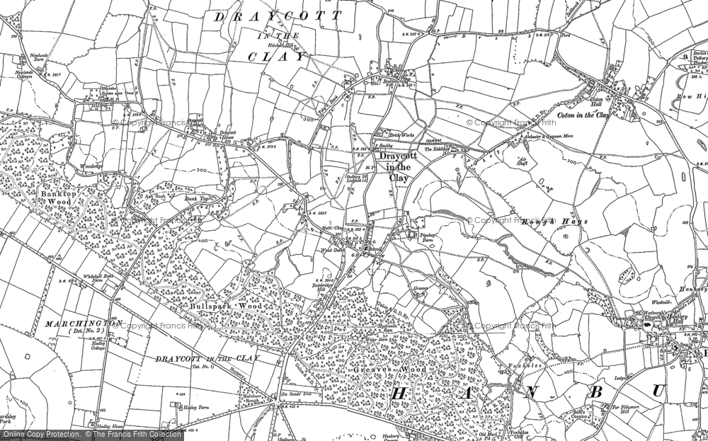 Old Map of Historic Map covering Draycott in the Clay in 1882