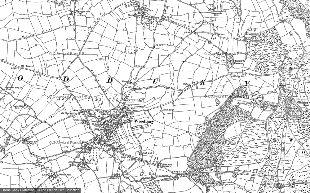 Old Map of Historic Map covering Woodbury Castle in 1888