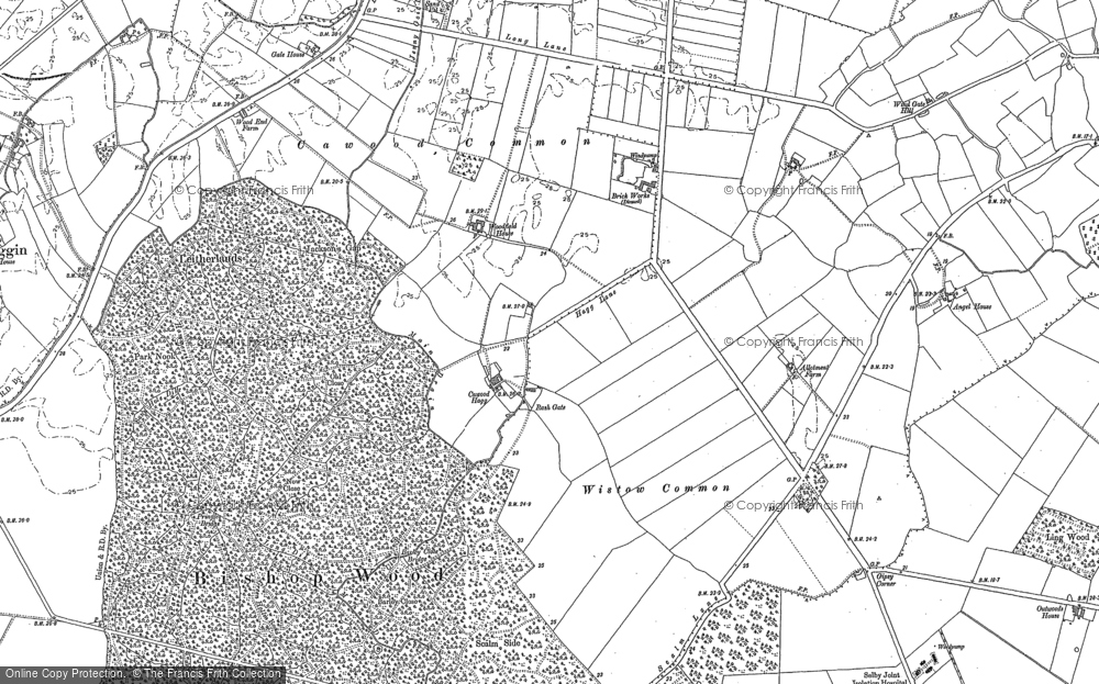 Old Map of Historic Map covering Bishop Wood in 1890