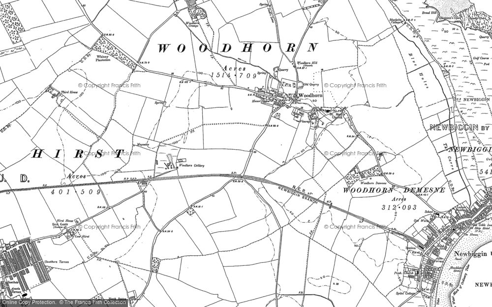 Old Map of Woodhorn, 1896 in 1896