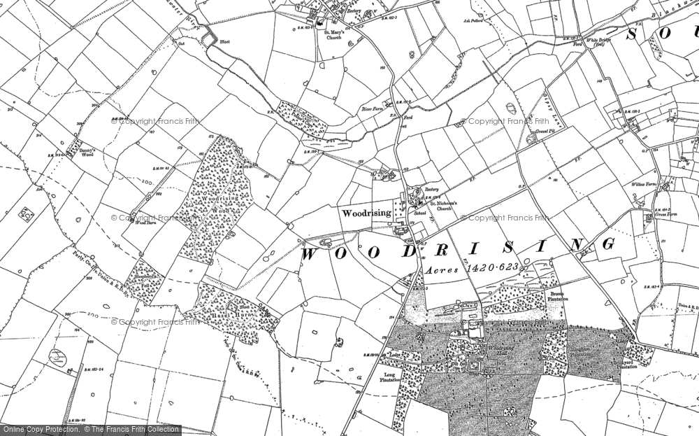 Old Map of Woodrising, 1882 in 1882