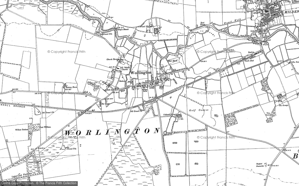Old Map of Worlington, 1882 - 1901 in 1882