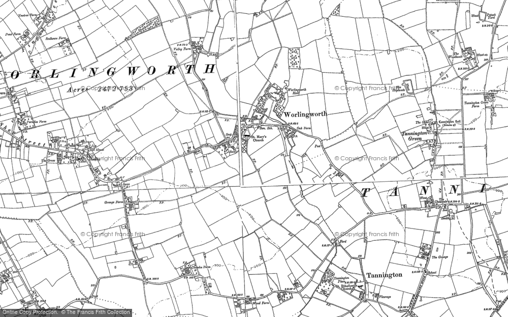 Old Map of Worlingworth, 1884 in 1884