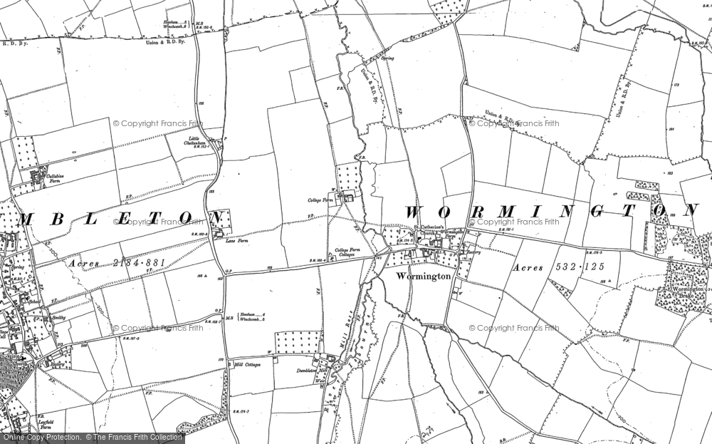 Old Map of Wormington, 1883 in 1883