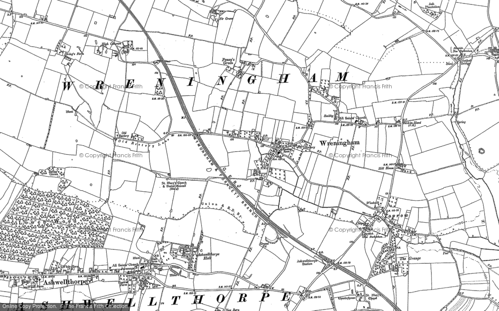Old Map of Wreningham, 1882 in 1882