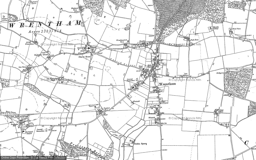 Benacre 19SW repro old map Suffolk 1905 Wrentham 