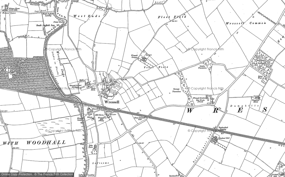 Old Map of Historic Map covering Wressle Grange in 1889