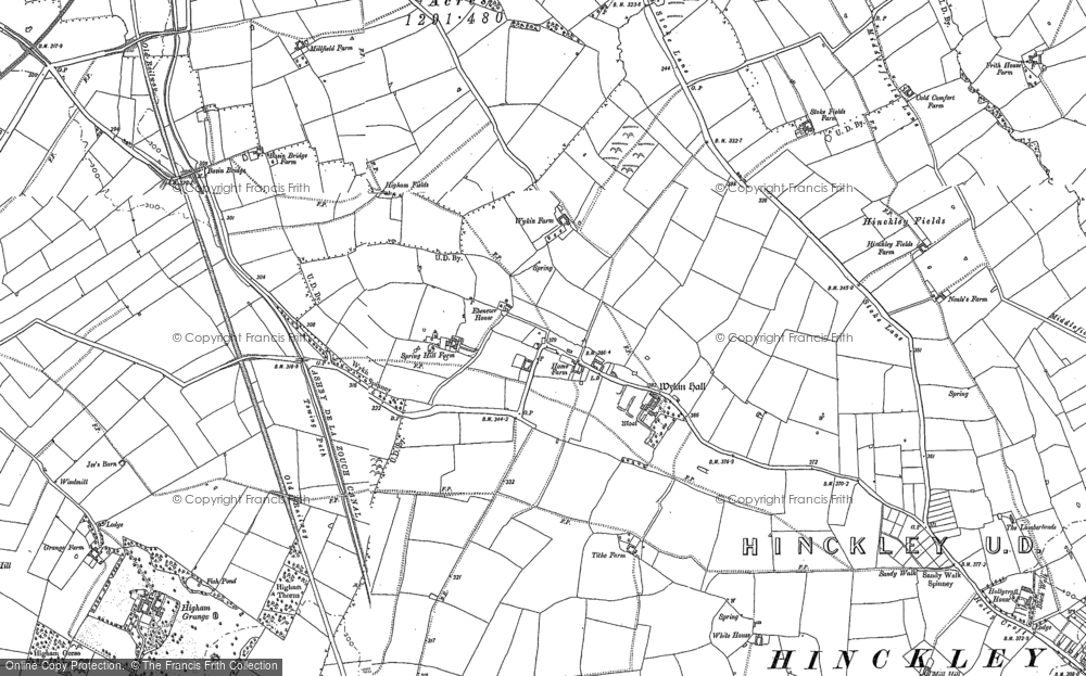 Old Map of Historic Map covering Wykin Fields in 1886