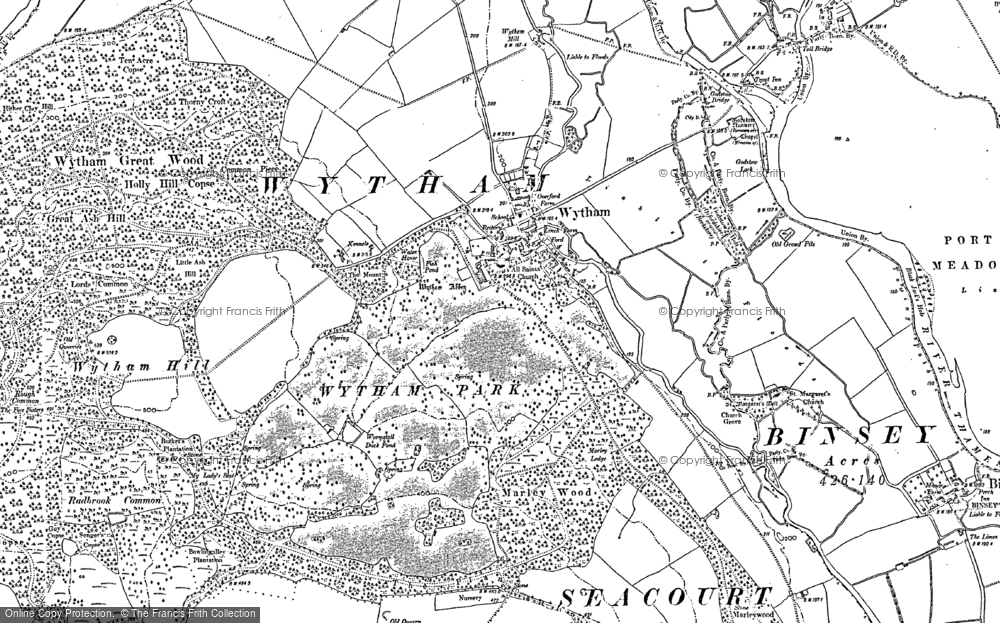 Old Map of Historic Map covering Wytham Park in 1911