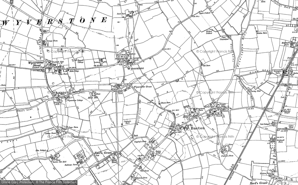 Old Map of Historic Map covering Wyverstone Street in 1884