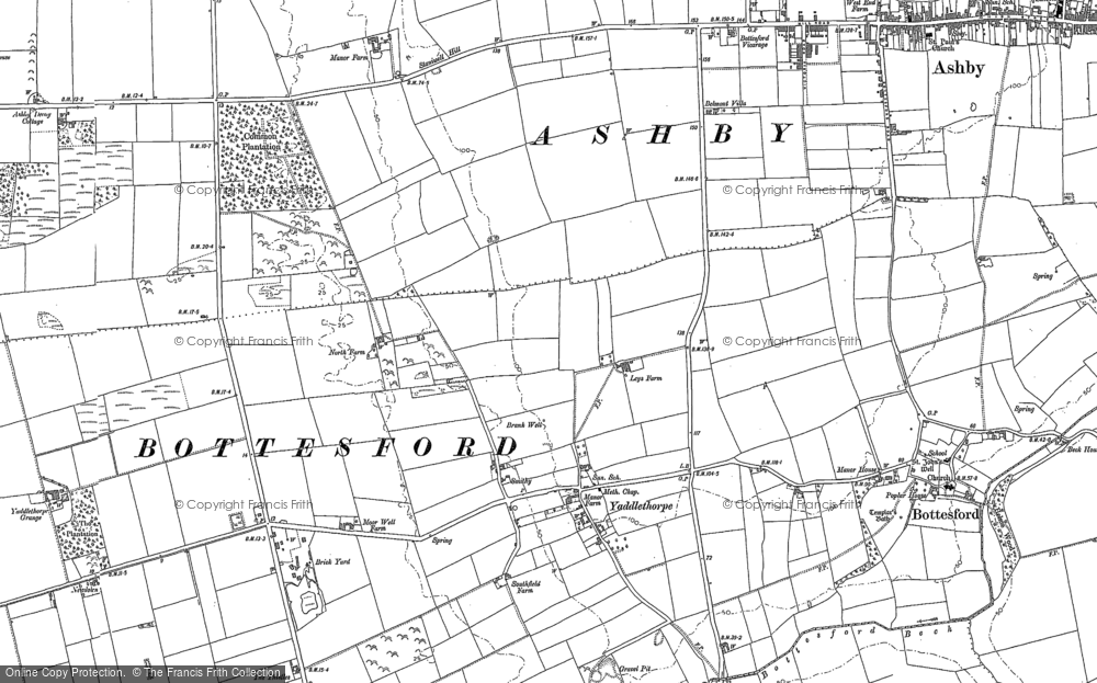 Old Map of Historic Map covering Bottesford Beck in 1885