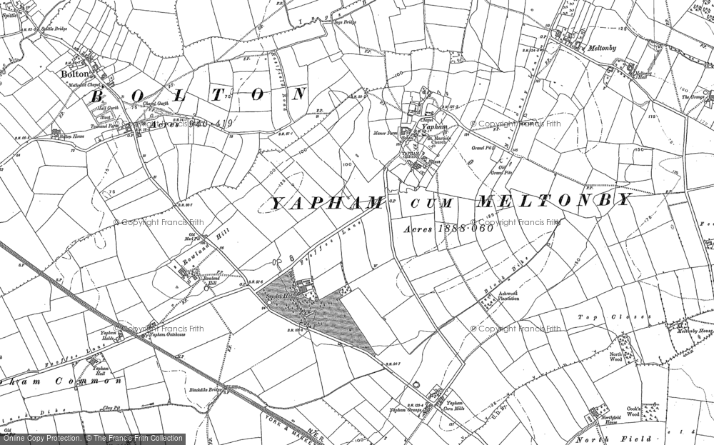 Old Map of Historic Map covering Yapham Grange in 1890
