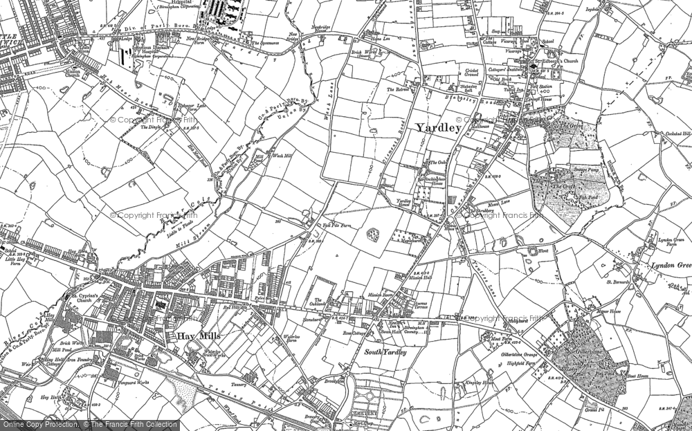 Old Map of Historic Map covering South Yardley in 1886