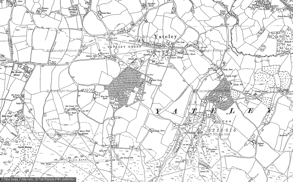 Old Map of Historic Map covering Yateley Green in 1909