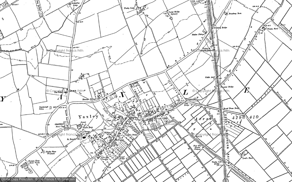 Old Map of Historic Map covering Yaxley Fen in 1887