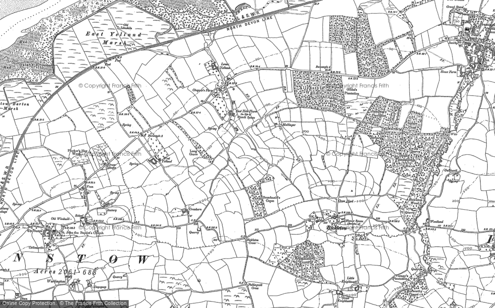 Old Map of Historic Map covering Lower Yelland in 1886