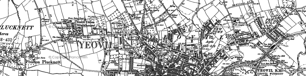 Old map of Yeovil in 1886