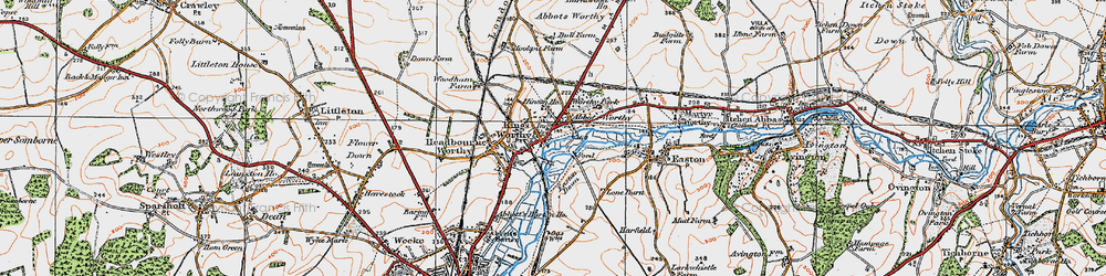 Old map of Abbots Worthy in 1919