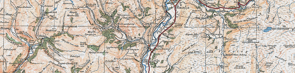 Old map of Aberangell in 1921