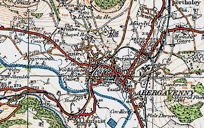 Old map of Abergavenny in 1919