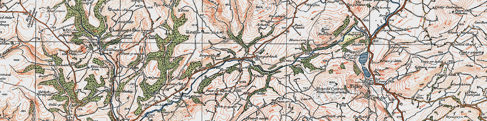 Old map of Abergorlech in 1923