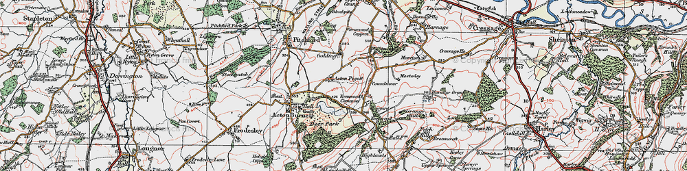 Old map of Acton Pigott in 1921