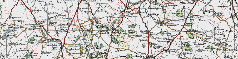 Old map of Acton Reynald in 1921