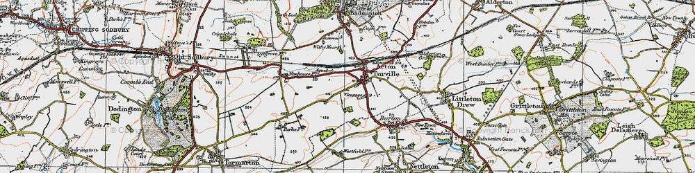 Old map of Acton Turville in 1919