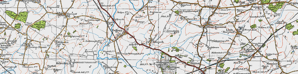 Old map of Adstock in 1919