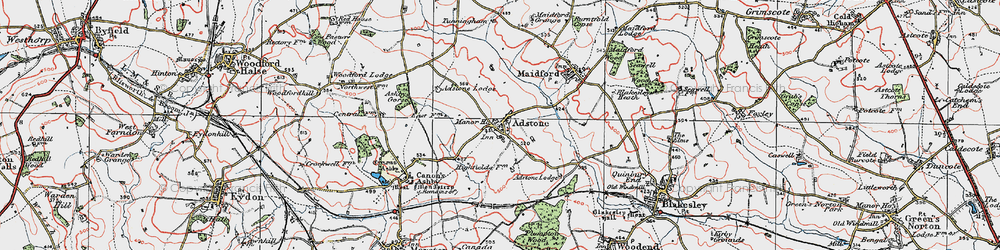 Old map of Adstone in 1919