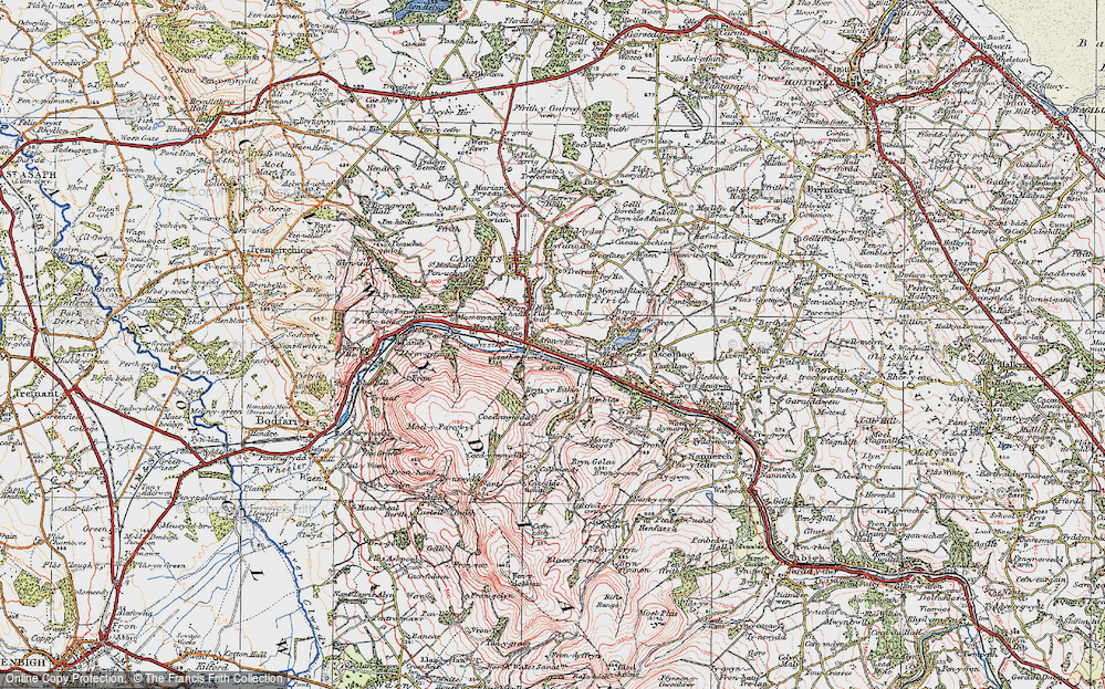Old Map of Historic Map covering Bryn Sion in 1924
