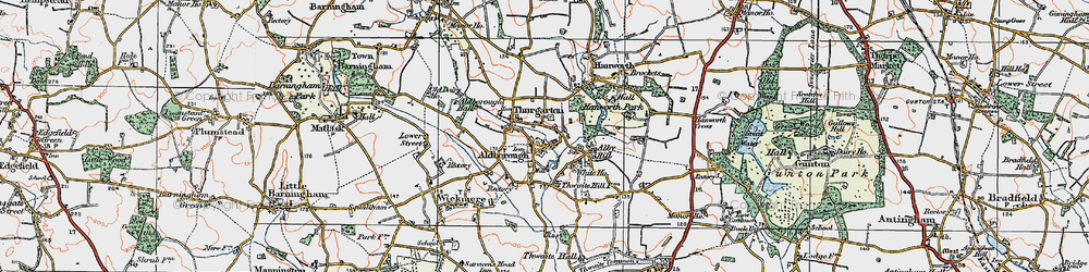 Old map of Aldborough in 1922