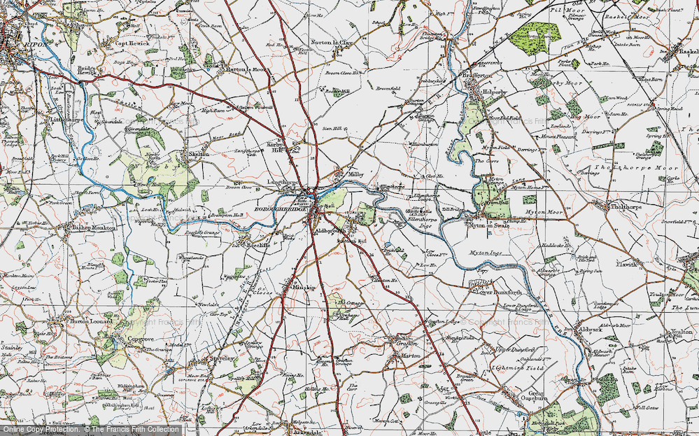 Old Map of Historic Map covering Aldborough Grange in 1925