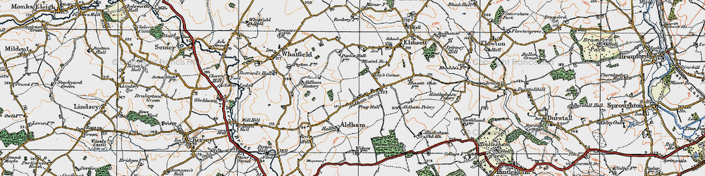 Old map of Aldham in 1921