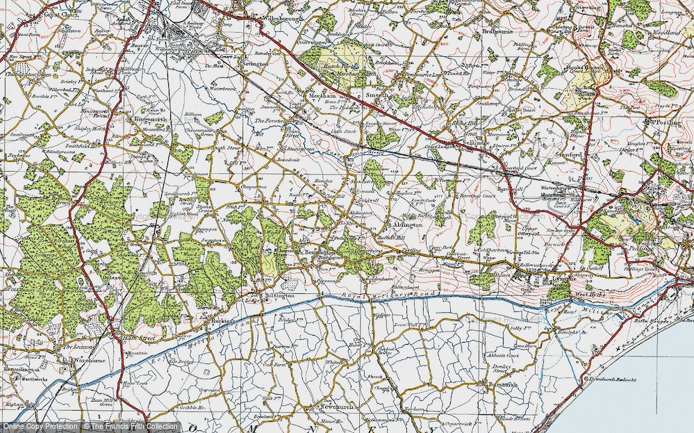 Old Map of Historic Map covering Aldington Knoll in 1921