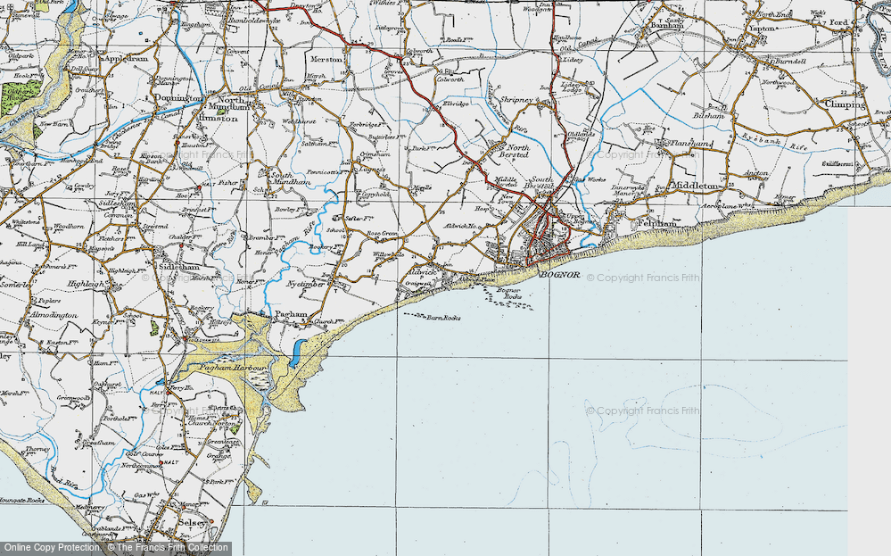 Old Map of Historic Map covering Bognor Rocks in 1920